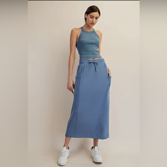 rae mode Tops - Paradise Blue Boxy Crew Neck Short Sleeve Modal Scuba fabric with long skirt set
